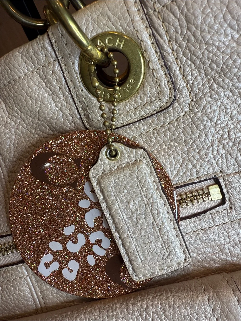 Coach Penelope Champagne Metallic Leather Shoulder Tote with Gold Hardware